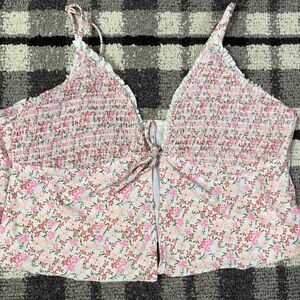 No Boundaries Pink and White Floral Bikini Top
